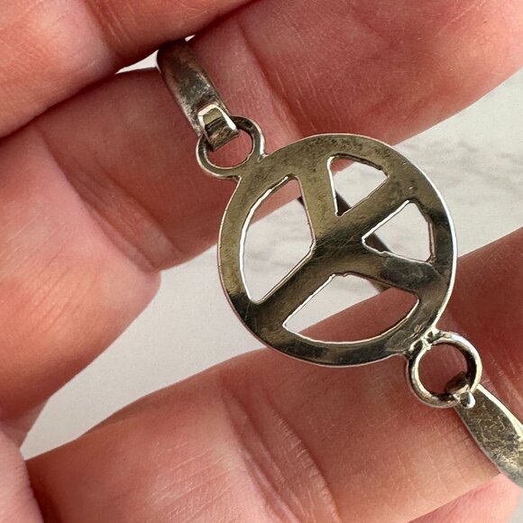 Sterling Silver Peace Sign Baby Bangle 925 Mexico - Picture 4 of 7
